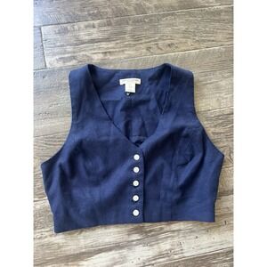 Christian‎ Siriano Linen Blend Navy  Vest Size 8 Neutral Lagenlook Office Casual